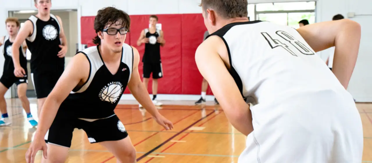 Basketball Camper squares to the basket for five on five drill at NBC Basketball Camp