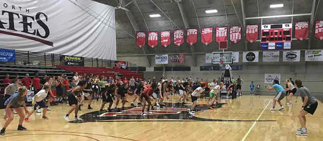 Coaches work out athletes during NBC Basketball d-wave drill