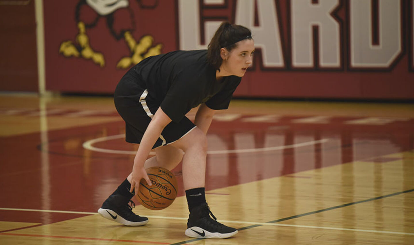Girl basketball player ball handling workout