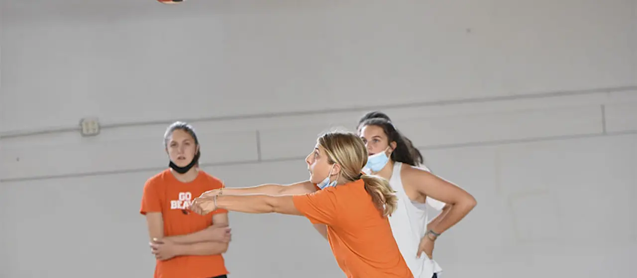 Volleyball skill work during NBC Volleyball teaching station