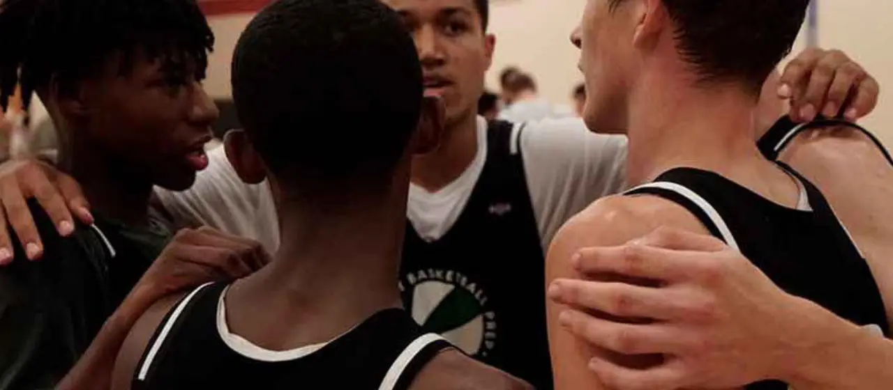 Basketball team huddle at NBC Basketball College Prep Camp
