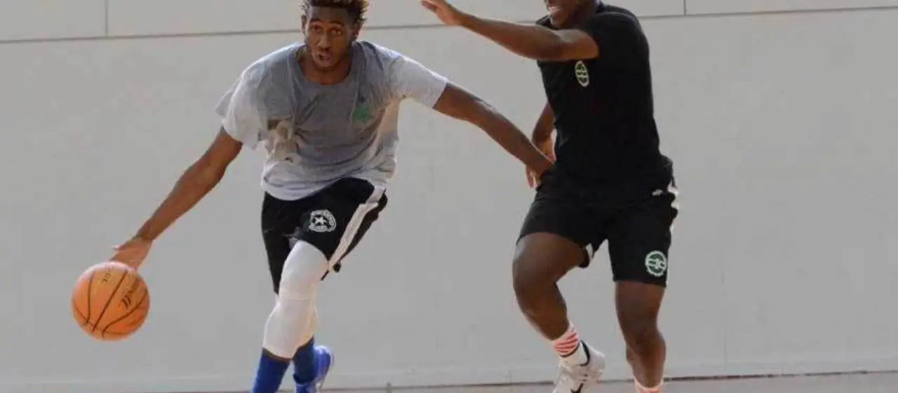 Campers battle in NBC Basketball one-one-one full court drill