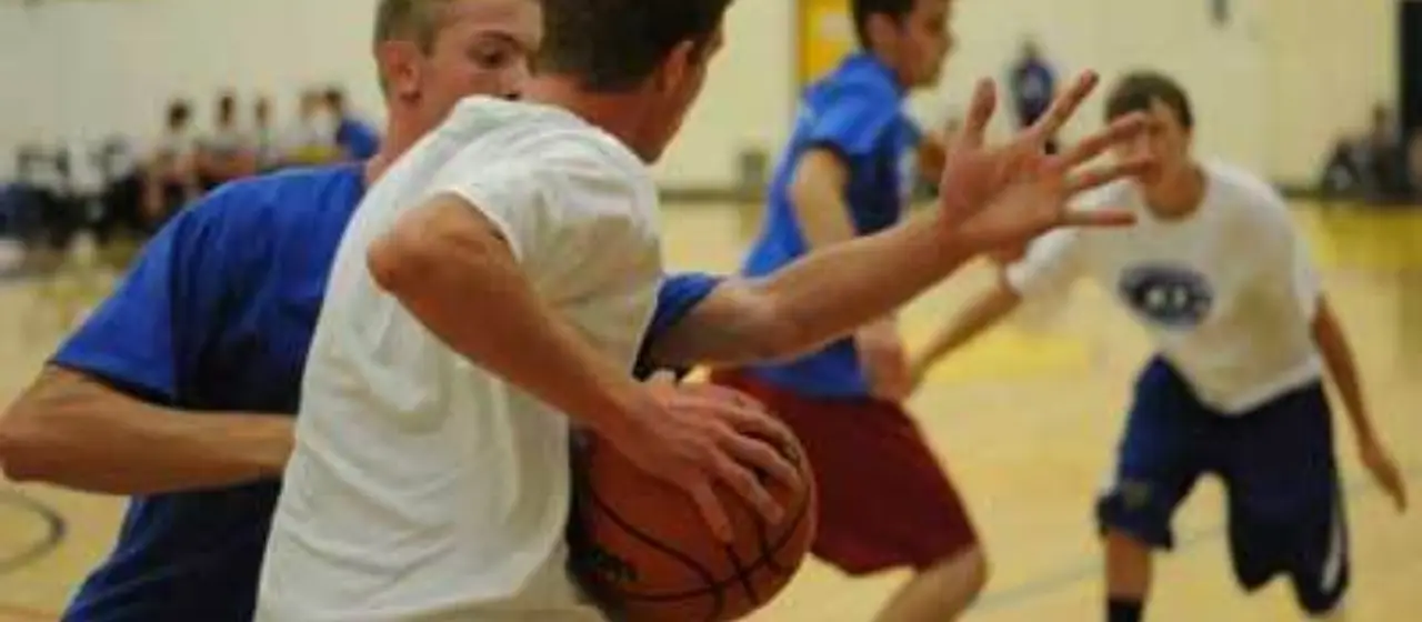 Athlete looks up the court during NBC Basketball All-Star Game Olds College Canada.
