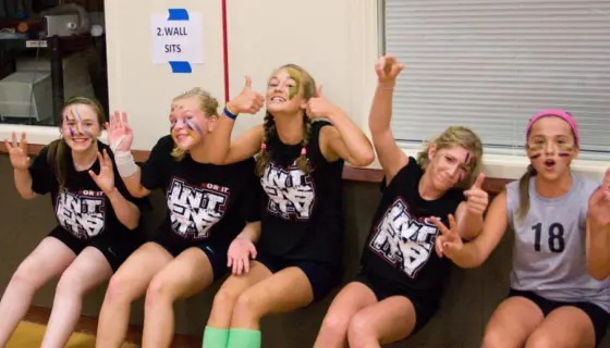 Girls volleyball Camp Intensity night at NBC Volleyball-- girls in wallsits