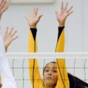 Girls practice blocking at volleyball camps