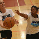 High School Girls Basketball players battle for the win at NBC Basketball Camps